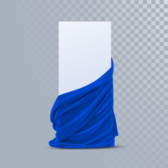 Blue velvet fabric with paper banner.