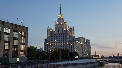 Summertime night shots of Moscow the Yauza river 