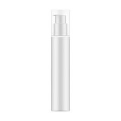 White cosmetic bottle with dispenser and clear transparent lid, mockup