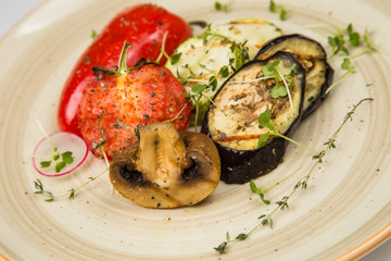Grilled vegetables on a white background.