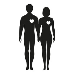 silhouettes of man and woman with heart on a white background.