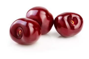 Sweet red cherries isolated on white background macro
