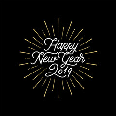 Happy New Year. Holiday 2019 Gold Black Vector