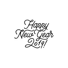 Happy New Year 2019 Lettering Black White Vector Illustration