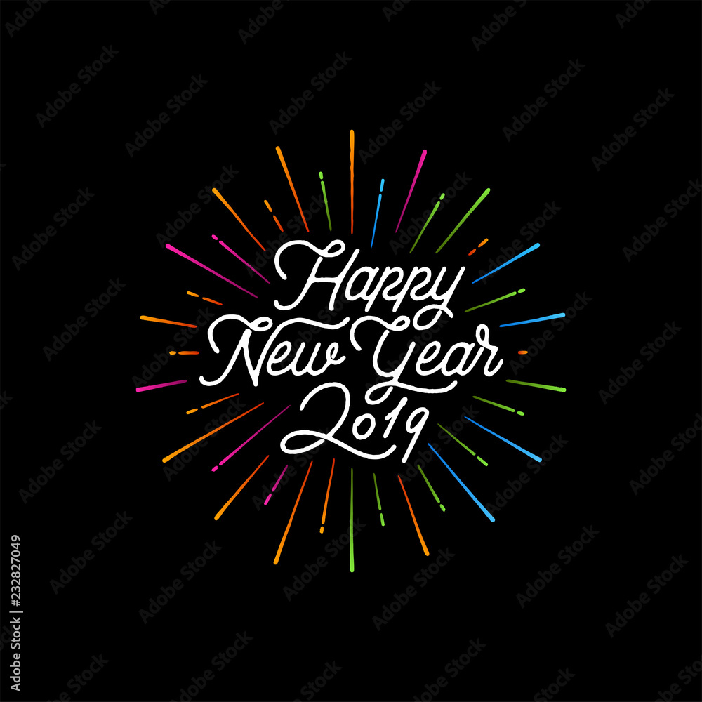 Wall mural Happy New Year Starburst Full Color. Vector illustration.