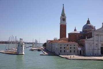 Fototapeta na wymiar View from Venice car ferry of small port and San Giorgio Maggiore 4241