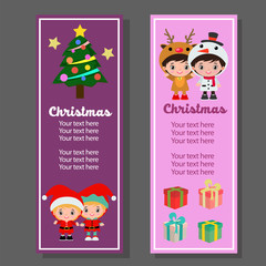 cute christmas vertical banner with kids costume