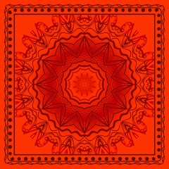 Design print for kerchief. The pattern of geometric floral ornament. Vector illustration. The idea for design prints for neck scarves, carpets, bandanas