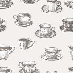 Seamless pattern of different teacups