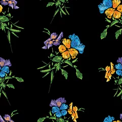 Behang Seamless pattern of pansies bunches © Amili