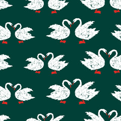 Seamless pattern of white swans