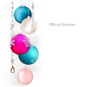 Christmas balls. Snowflakes. Background. Christmas decorations. Festive vector illustration. Garlands.