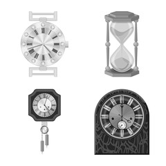 Vector illustration of clock and time logo. Set of clock and circle stock vector illustration.