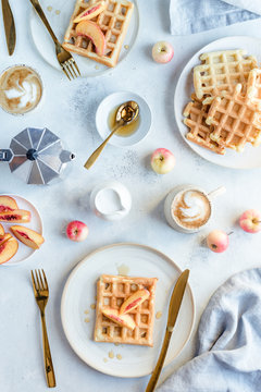 Waffles with peaches and crabapples