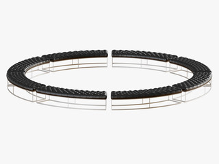 Black  bench capitone on a steel frame stay a round 3d rendering