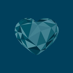 Segment polygonal triangulation geometric vector crystal heart isolated on dark blue background.