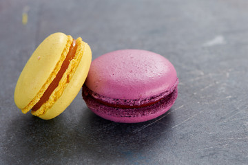 macaroons on a dark table