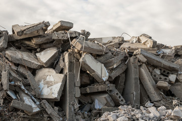 destroyed building - Concrete stone debris from destroyed building 