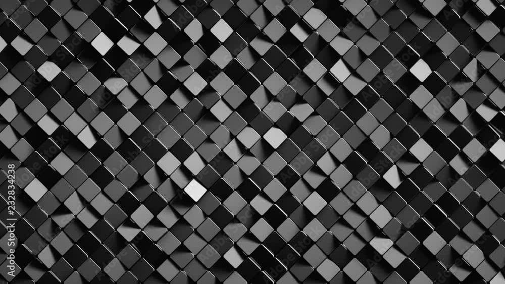 Poster black slowly rotating rhombus shapes. abstract geometric motion background. 3d render seamless loop 