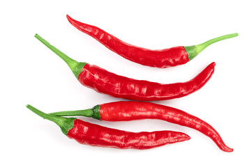 red hot chili peppers isolated on white background. Top view. Flat lay pattern