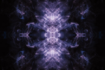 Abstract thick colored smoke on a black background with a monster face. The concept of light laser...