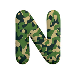 Army letter N - Capital 3d Camo font - Army, war or survivalism concept