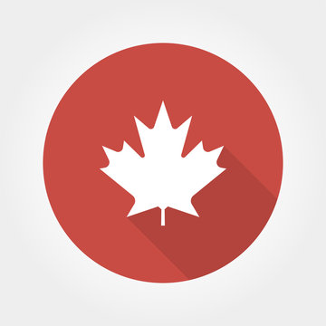 Canadian Maple Leaf flat icon with long shadow. Vector Illustration
