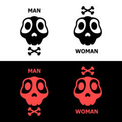 Skull set of man & woman, gentleman & lady - icon, symbol, logo, sign