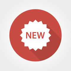 Label the new flat style on a red background