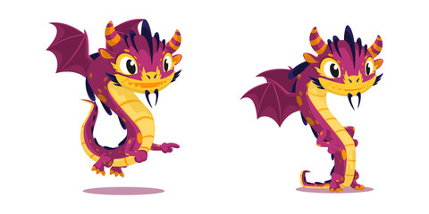 Сouple of cute cartoon dragon characters for kids