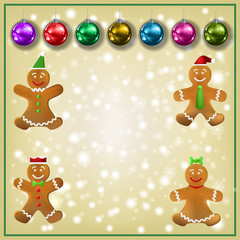 Celebration beige greeting Gingerbread man and Christmas decorations