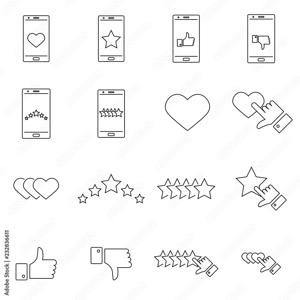 Poster simple set of feedback related vector line icons. linear pictogram