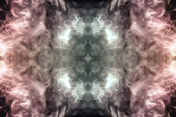 Abstract thick colored smoke on a black background with a monster face. The concept of light laser...