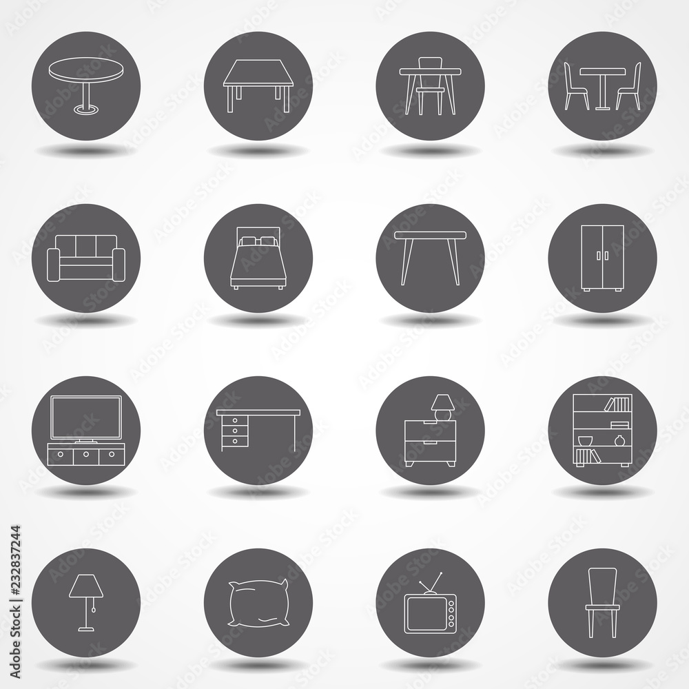 Poster simple set of furniture related vector line icons. thin line vector icons for website design and dev