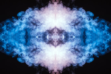 Abstract thick colored smoke on a black background with a monster face. The concept of light laser...