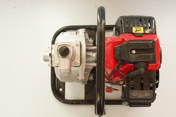 on a blue background motor pump, top view