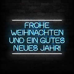 Vector realistic isolated neon sign of Merry Christmas in German logo for decoration and covering on the wall background. Concept of Happy New Year in Germany.