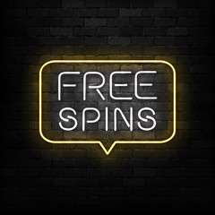 Obraz premium Vector realistic isolated neon sign of Free Spins logo for decoration and covering on the wall background. Concept of bonus and casino.