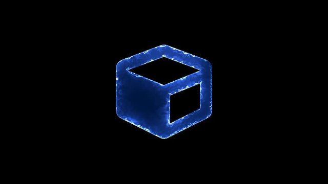 Symbol cube. Blue Electric Glow Storm. looped video. Alpha channel black
