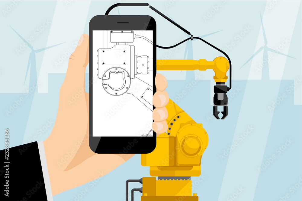 Poster application for the development of robots. vector illustration