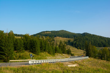Beautiful view of highway in Putna-Vrancea natural park in Romania, Europe. Carpathian mountains