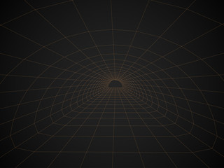 Digital 3d wireframe tunnel. Vector abstract background.