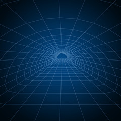 Digital 3d wireframe tunnel. Vector abstract background.