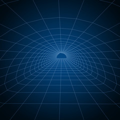 Digital 3d wireframe tunnel. Vector abstract background.