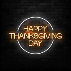 Fototapeta na wymiar Vector realistic isolated neon sign of Happy Thanksgiving Day logo for decoration and covering on the wall background.