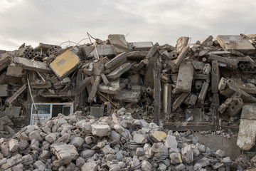 destroyed building - Concrete debris from destroyed building 