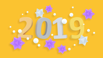 2019 New Year wallpaper. 3d background. Abstract shapes 3d. Year of Earth Pig. Winter holiday. New Year poster. Pastel. Minimalism. Trendy modern illustration. Render.