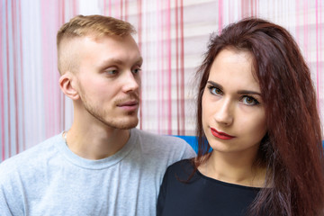 The concept of family conflict, problems, relationships of young disgruntled husband and wife in a...