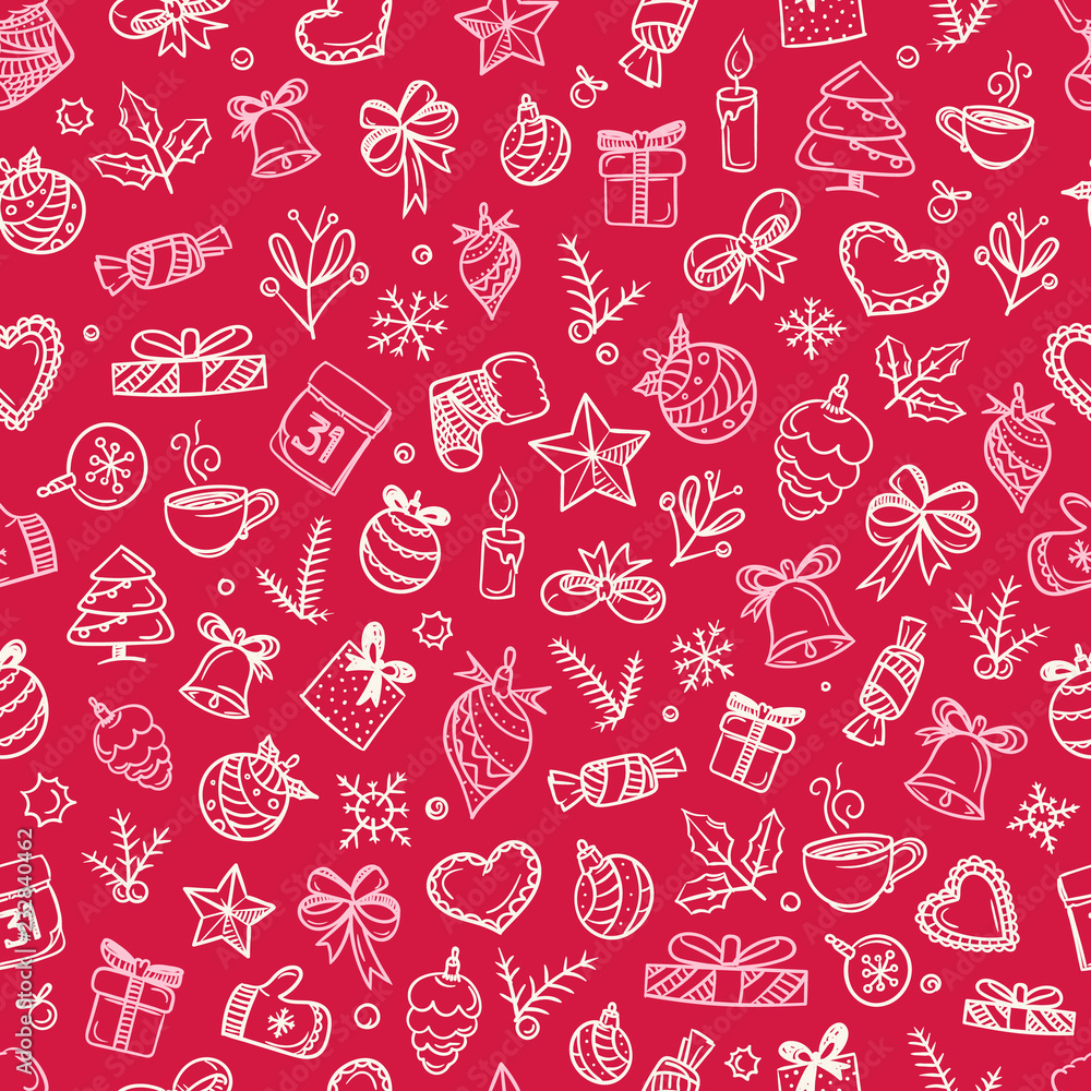 Poster christmas season vector seamless pattern. different elements collection.