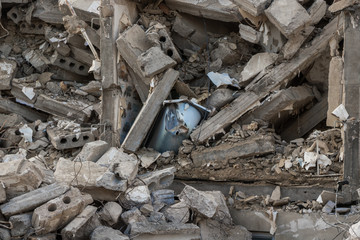 destroyed building - Concrete stone debris from destroyed building 